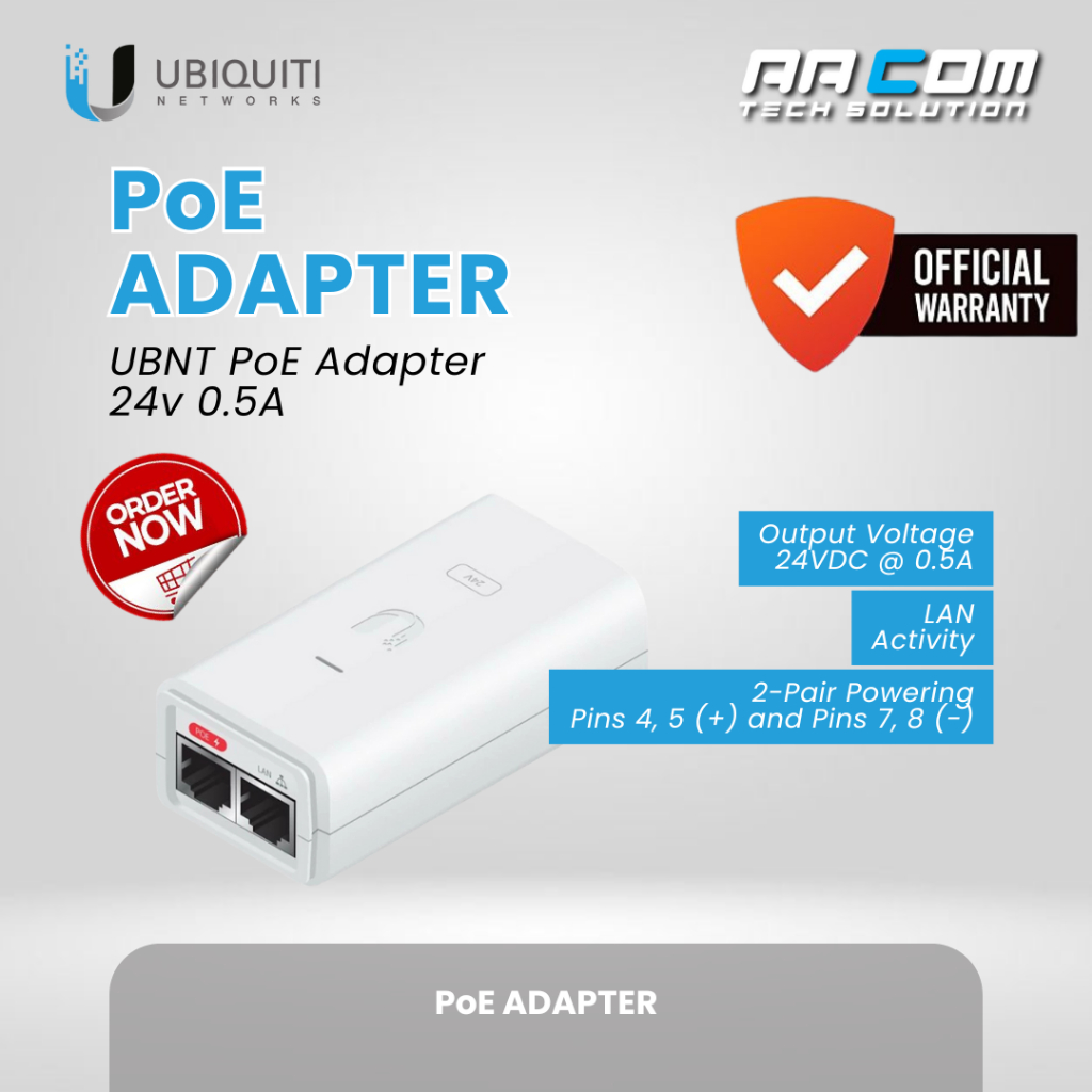 UBNT UBIQUITI POE-24-12W / POE 24V 0.5A POE ADAPTOR