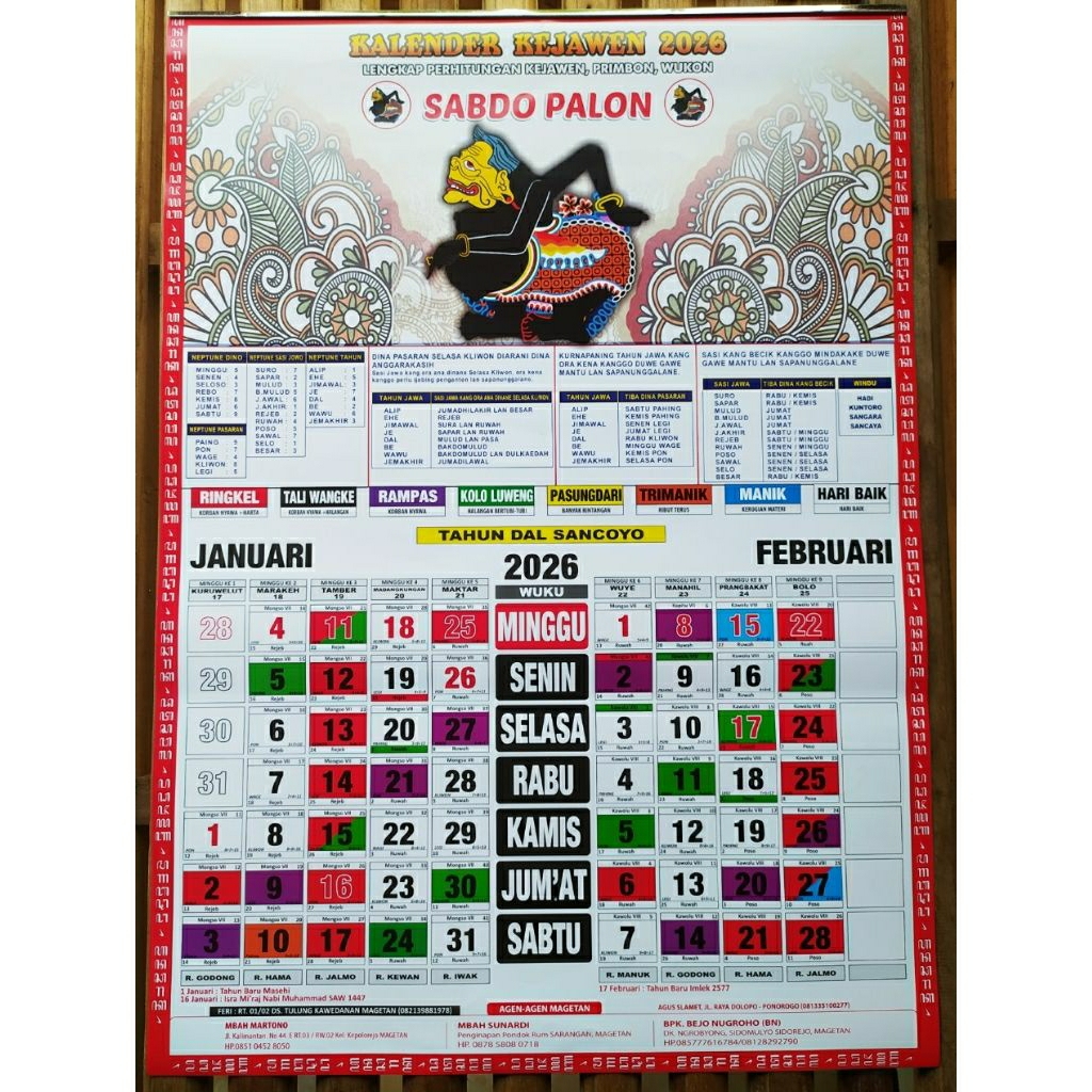 Kalender 2026 - Kalender Jawa 2026 Sabdo Palon - Tanggalan Jawa lengkap Perhitungan Kejawen Primbon 