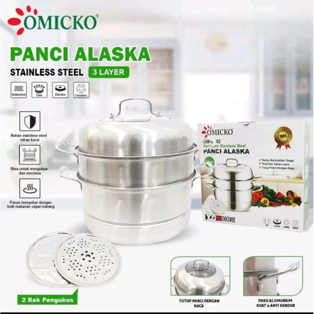 Omicko Panci Kukus 3 Layer Stainless Steel Anti Karat / Alat Dapur Panci Alaska Omicko Kukusan Serba