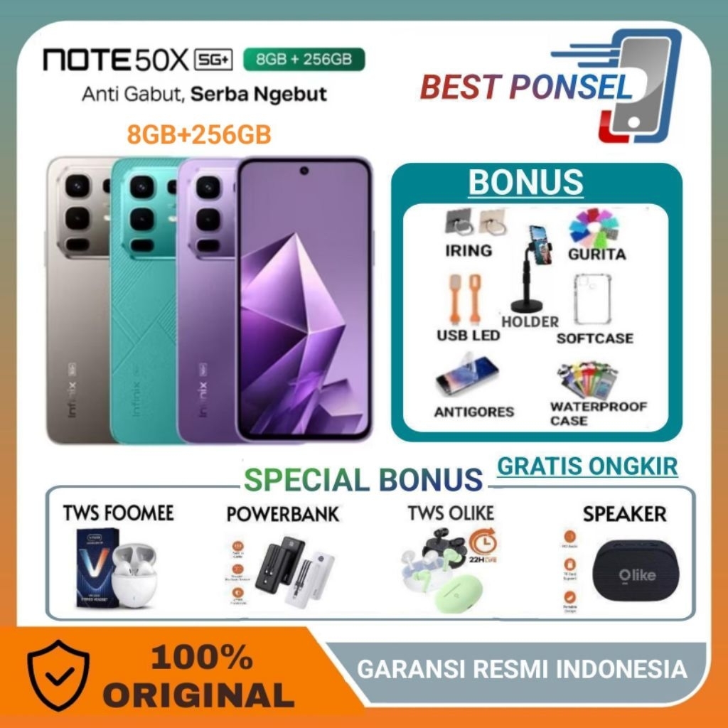 Infinix Note 50x 5G Nfc 8/256GB | Note 50S 5G 8/256GB | Full Segel Garansi Resmi Infinix Indonesia