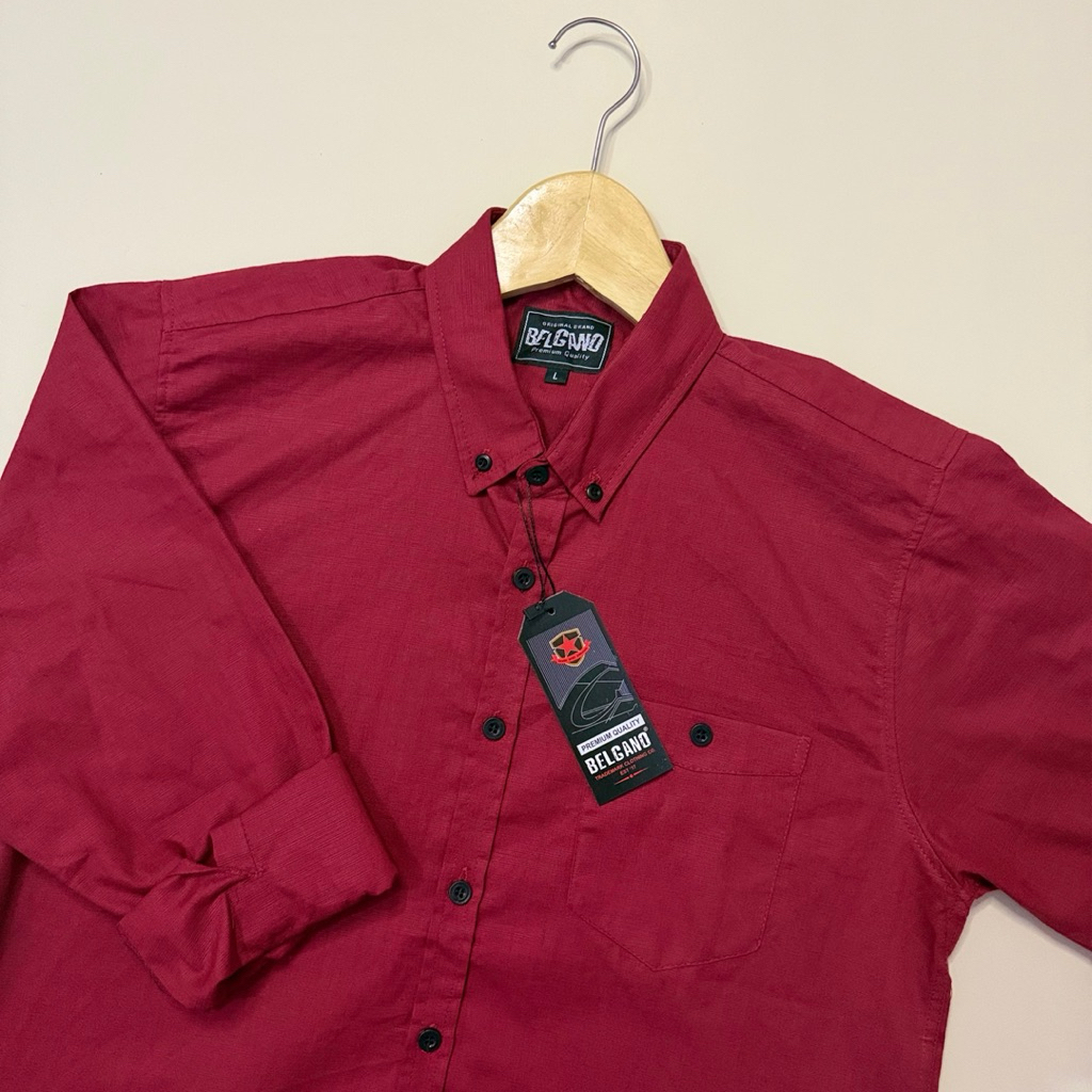 Kemeja Polos Maron Impor Pria Distro Cigaret Lengan Panjang Pria,Kemeja Polos Maron Pria Lengan Panj