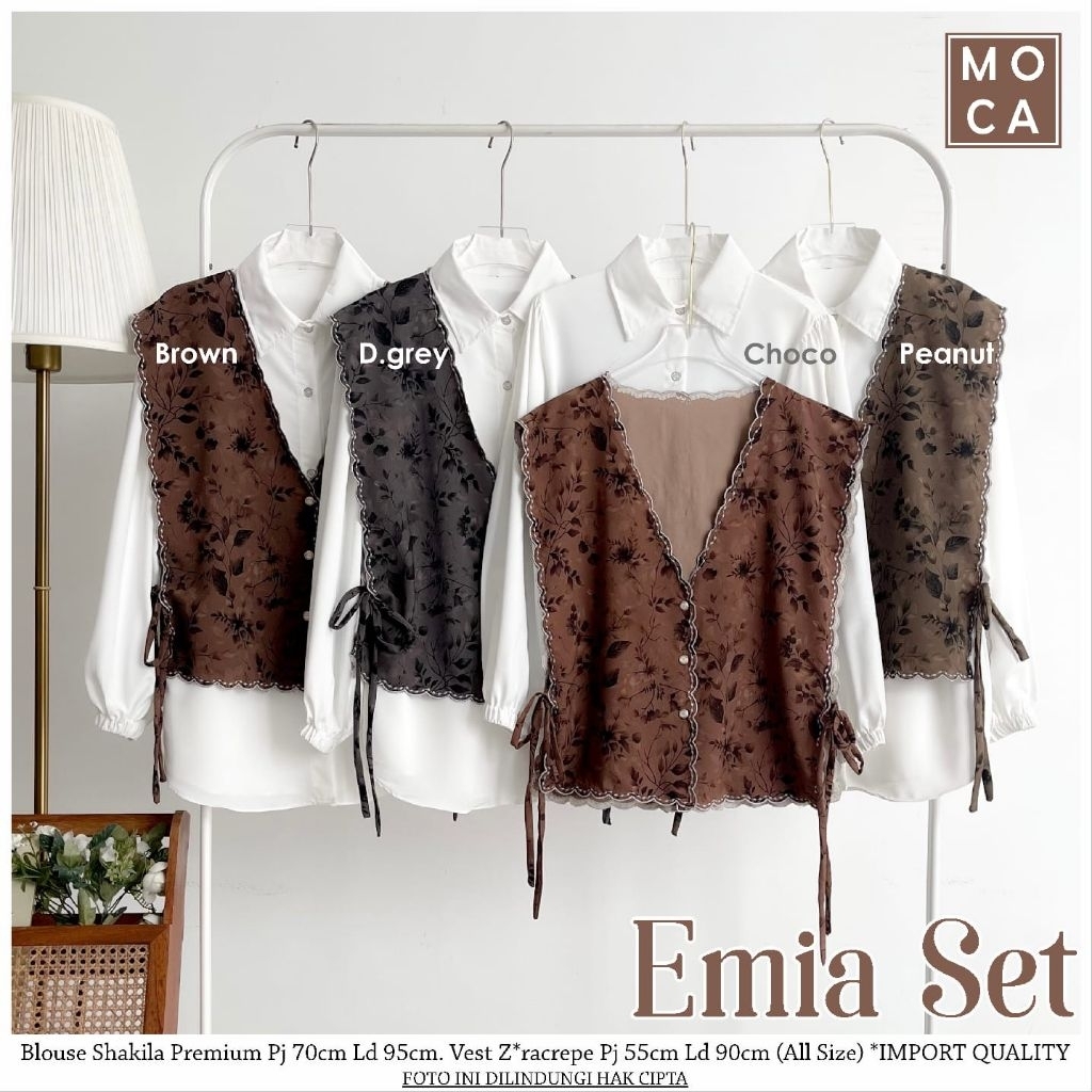 MOCA KOTAK Set Blouse Vest Emia Shakila Premium Import Motif Kekinian Wanita