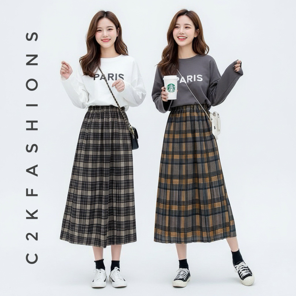 ( BISA COD ) ROK KOTAK PLISKET / TARTAN MIDI SKIRT / FLARE SKIRT / VINTAGE STYLE / BUAT FOTO YEARBOO