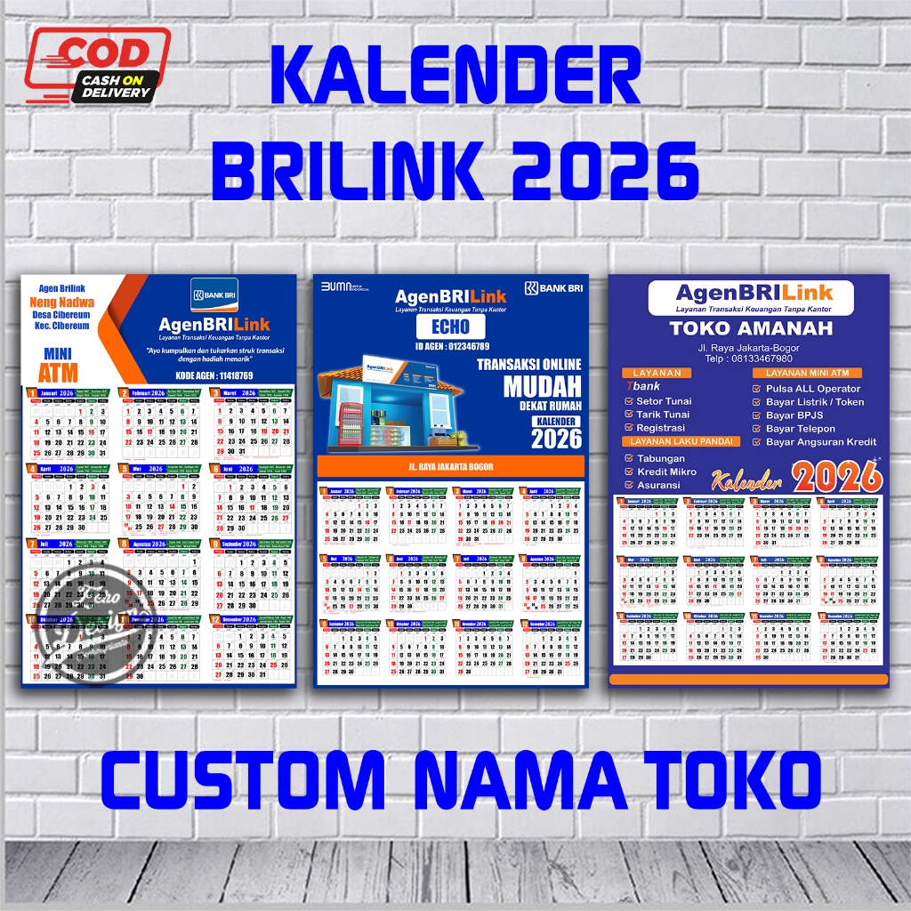 Kalender Agen Brilink 2026 Custom Tanpa Minimal | Kalender Custom