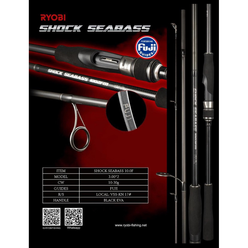 Joran Pancing 300 Sambung 2 Ryobi Shock Seabass 1002fm Carbon Fuji Shorejig Shorecasting