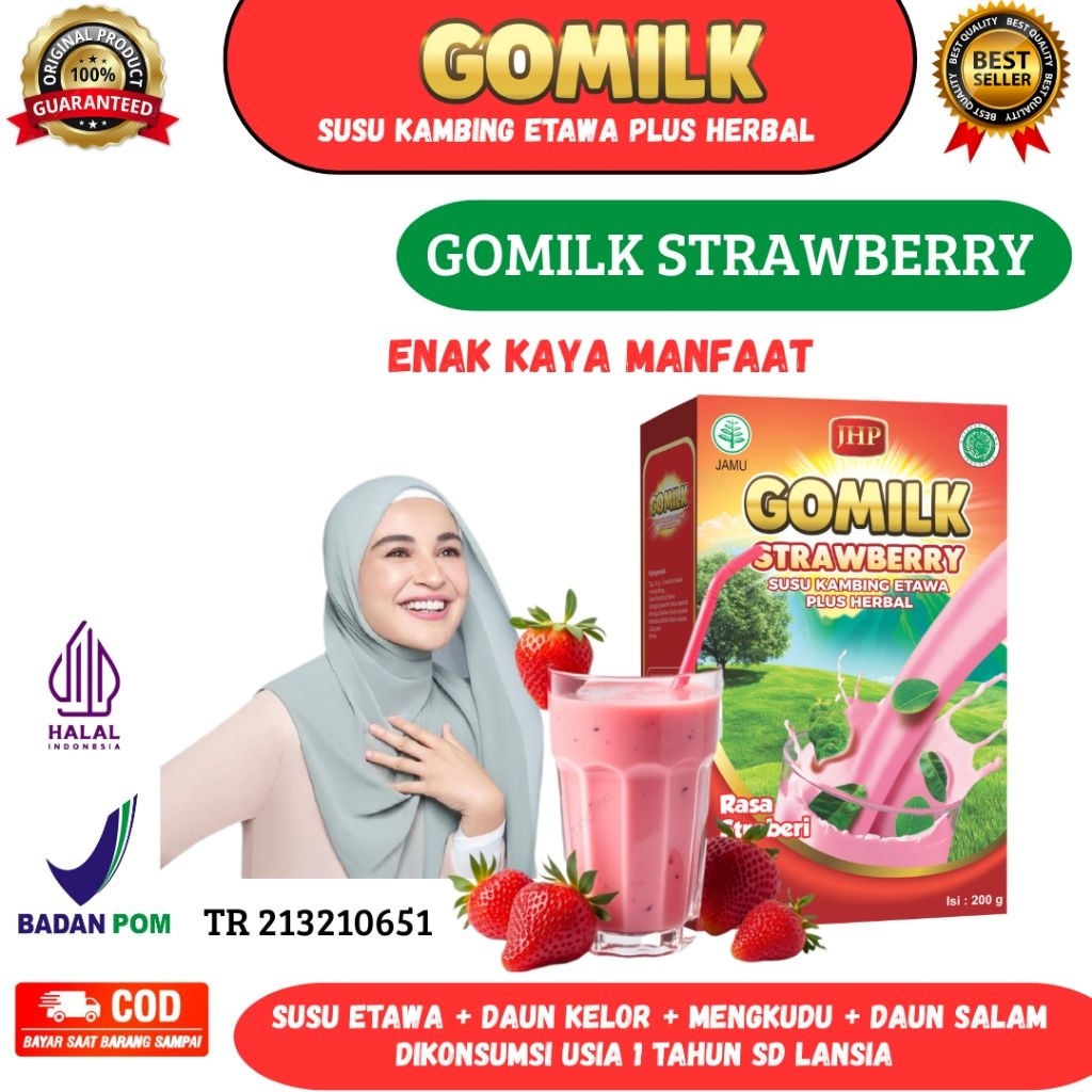 

GOMILK Susu Kambing Etawa 200gr Strawberry - Nafsu Makan, Booster ASI, Energi Ibu Menyusui