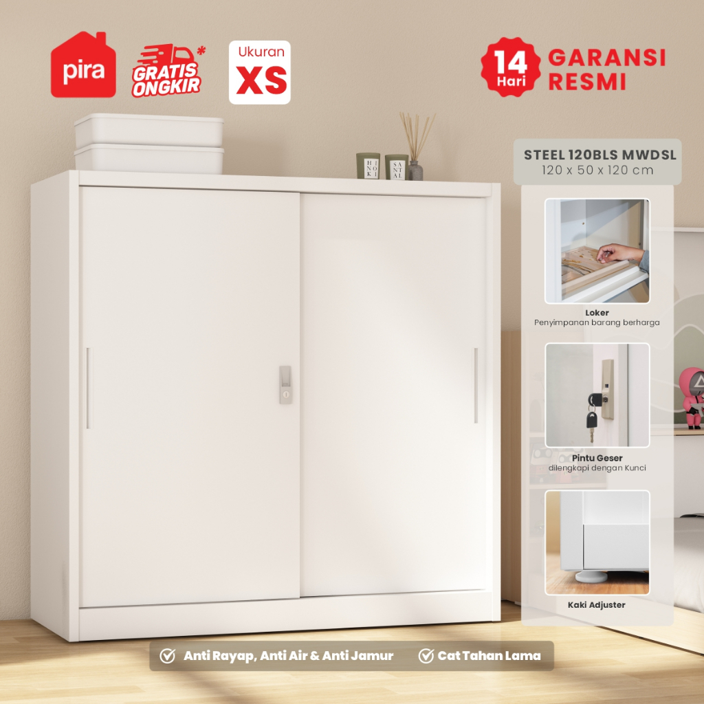 PIRA -  STEEL 120BLS MWDSL Lemari Besi Pintu Sliding / Lemari Arsip / Lemari Pakaian Besi / Lemari S
