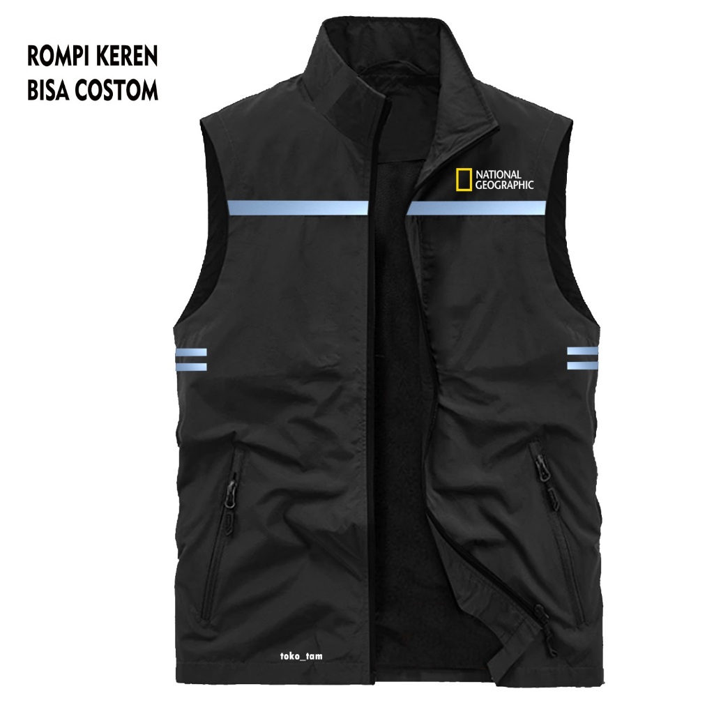 Rompi vest scotlight zipper logo NATIONAL GEOGRAPHIC pria wanita rompi vest taslan distro Logo NATIO
