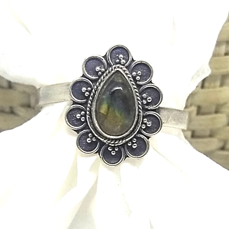 Cincin Ring Perak Silver Bali Asli 925 Ukir Teardrop Permata Batu Akik Moonstone Labradorite Wanita 