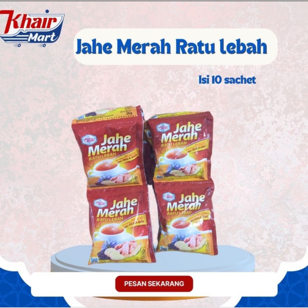

Minuman Jahe merah dengan madu dan gula aren Ratu Lebah 1 Renceng isi 10 sachet
