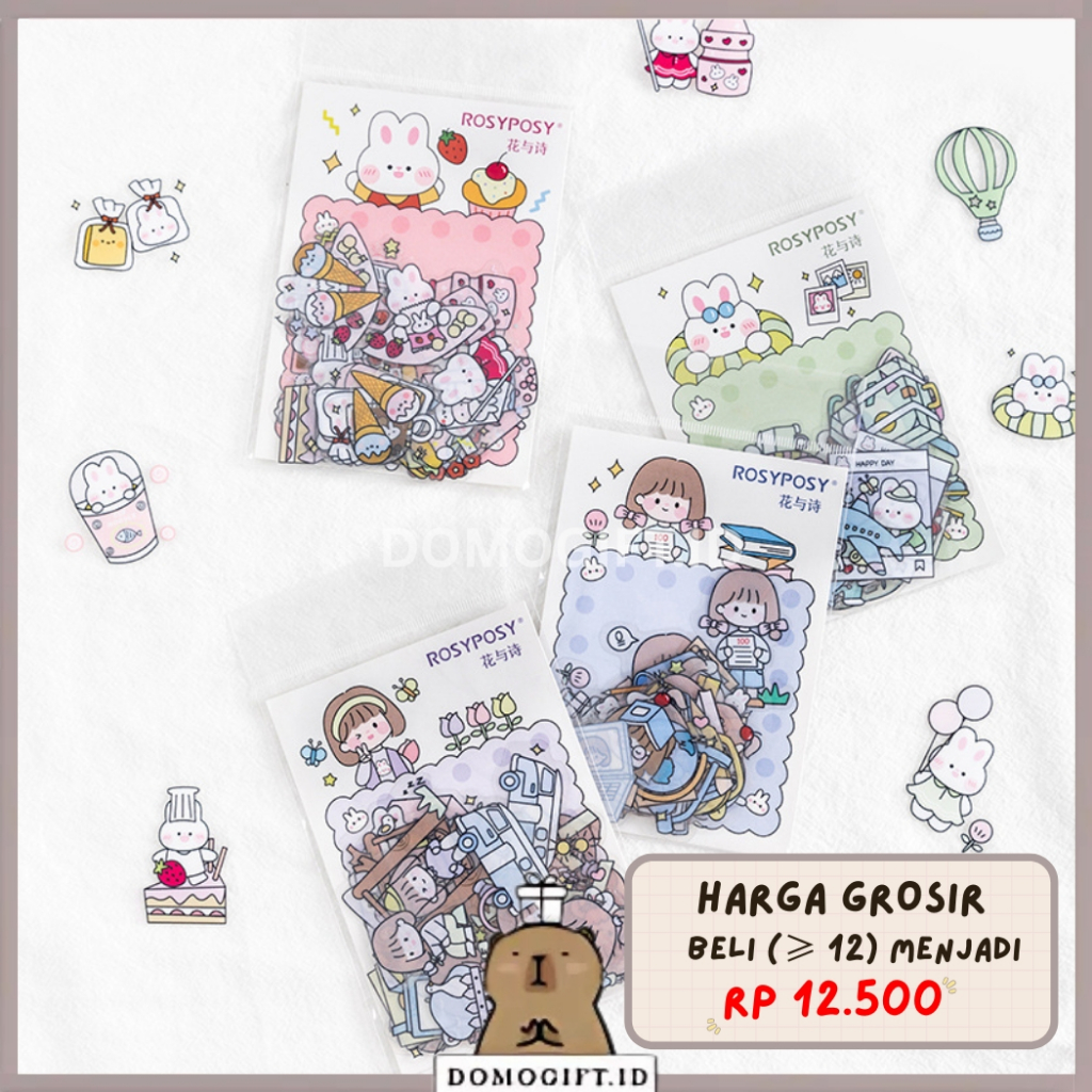 

40pcs Stiker Pack Untuk Dekor Jurnal DIY Kartu Kpop Desain Kartun Rosyposy PVC Japanese Style - RP01