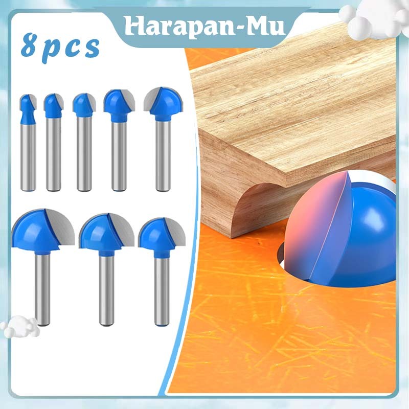 8Pcs Mata Router Kayu Set / Mata Profil Router CNC / Mata Router Kayu Round Bit