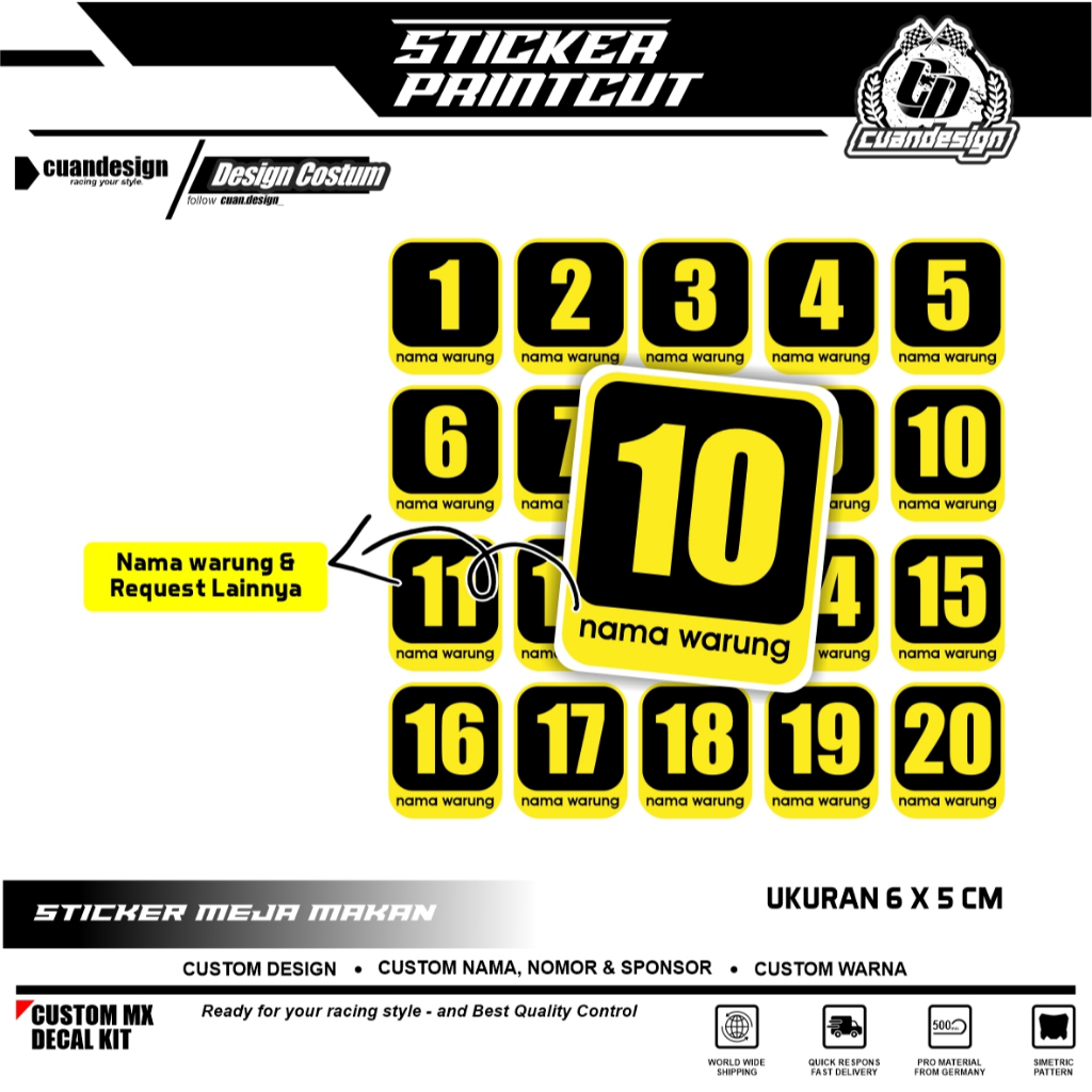 

STIKER NOMOR MEJA KULINER 1 - 30 (KUNING) | AWET TAHAN LAMA