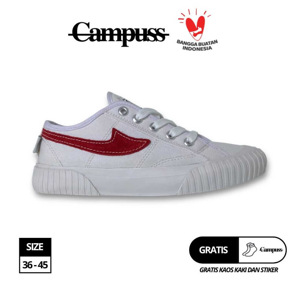Campuss Semesta Low White Red Sepatu Sneakers Casual Unisex Pria Wanita Size 36-45 Bahan Kanvas12oz 