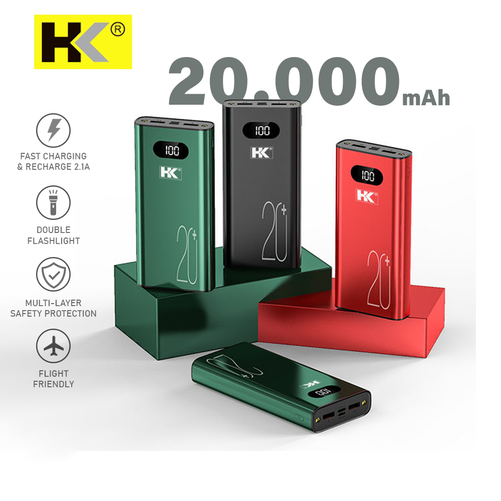 HK D208 Powerbank 20000mah Fast Charging 2.1A Dual Input Port Type C & Micro USB Powerbank Bertenaga