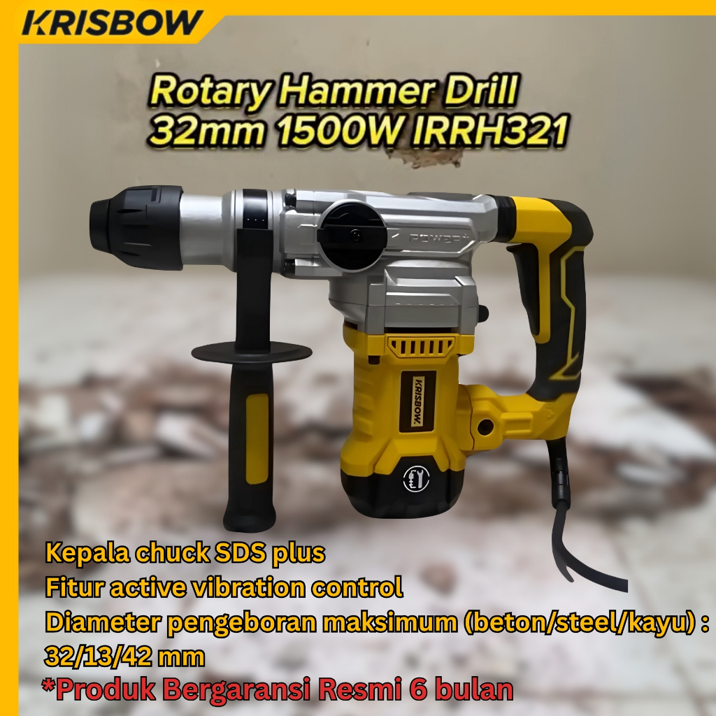 Bor Bobok Beton Krisbow Bor Listrik Rotary Hammer 32 Mm 1500 Watt Irrh262ROTARY HAMMER DRILL 32MM 15