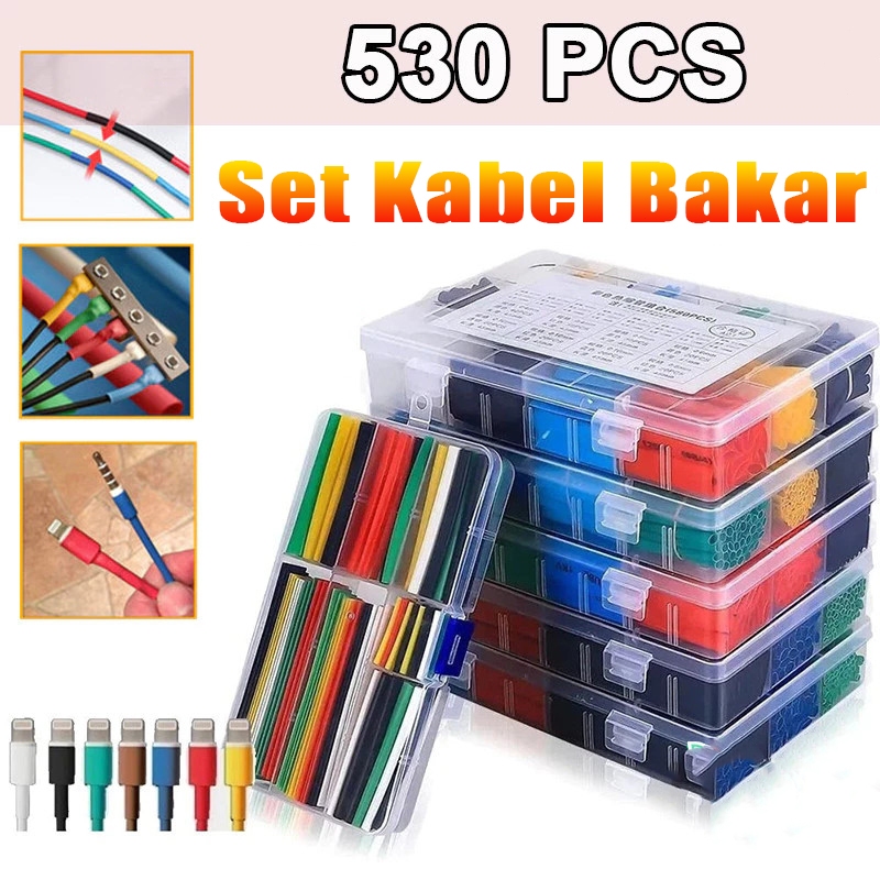 530pcs Set Kabel Bakar Heat Shrink Bahan Polyolefin Warna Warni /Heat Shrink Tube Selang Bakar Kabel