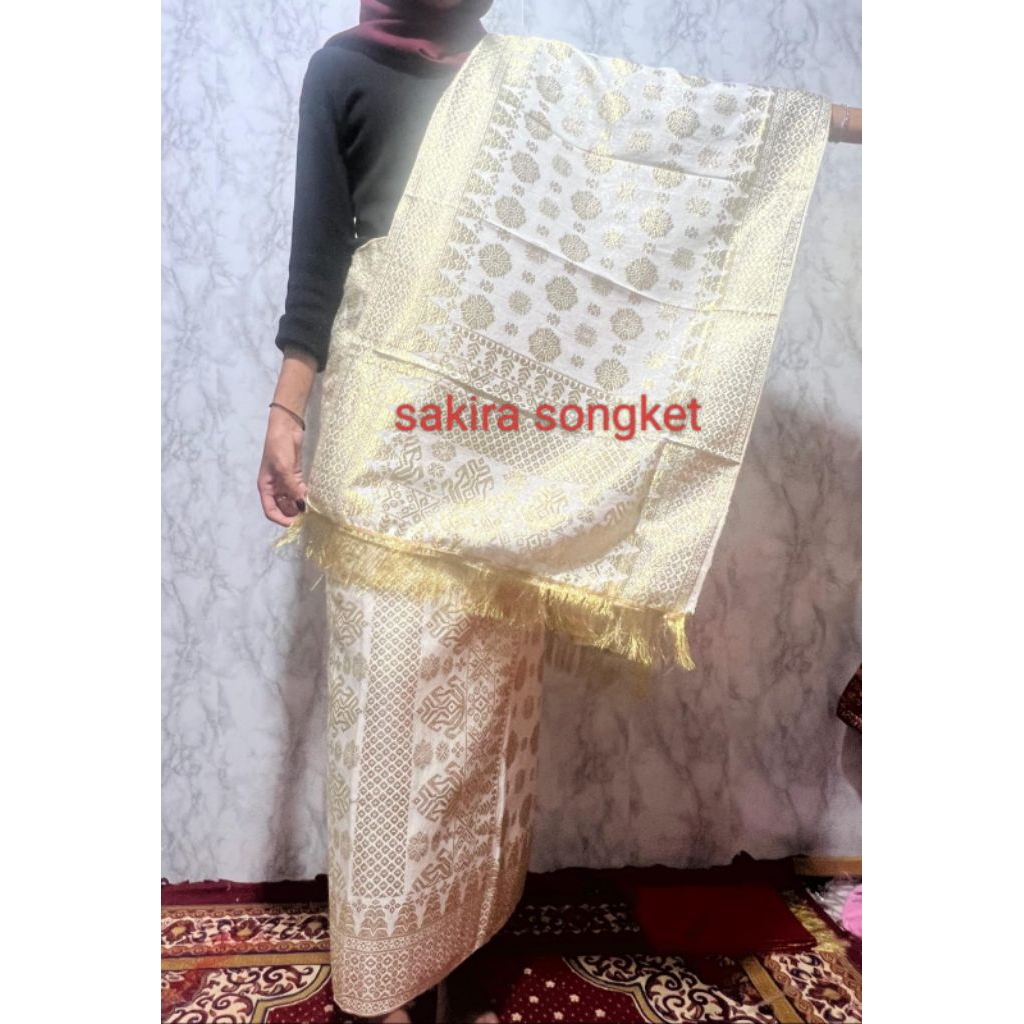 songket palembang premium cm kream emas