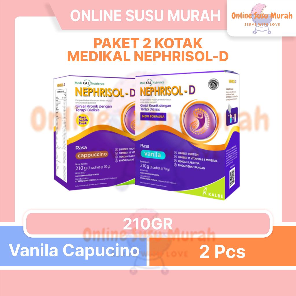 

NEPHRISOL - D VANILA CAPUCINNO PAKET 2 KOTAK 210 GR NEPHRISOL-D 210GR SUSU DEWASA SSKD