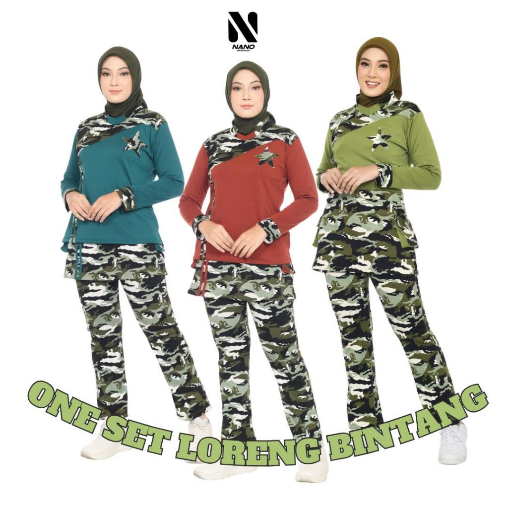 NANO SPORTSWEAR BAJU SENAM MUSLIM / BAJU OLAHRAGA BINTANG LORENG / BAJU SENAM WANITA / BAJU SENAM LO