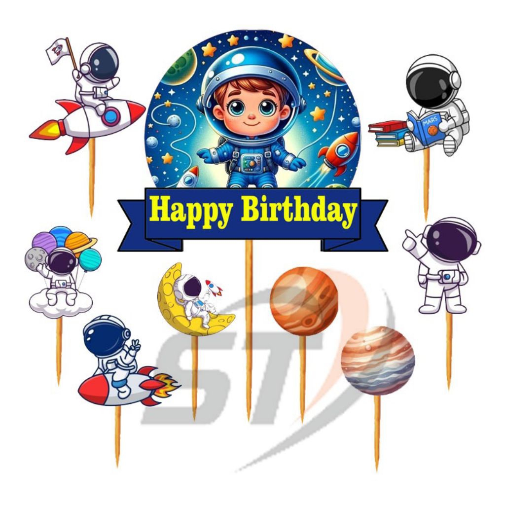 Topper kue/hiasan kue ulang tahun//karakter Astronot,FREE FIRE,dino,cocomelon