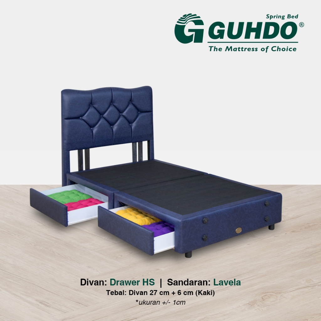 Divan Sandaran Guhdo 100 120 140 160 180 200 x 200 BS Drawer Laci HS + Sandaran (Tanpa Kasur)