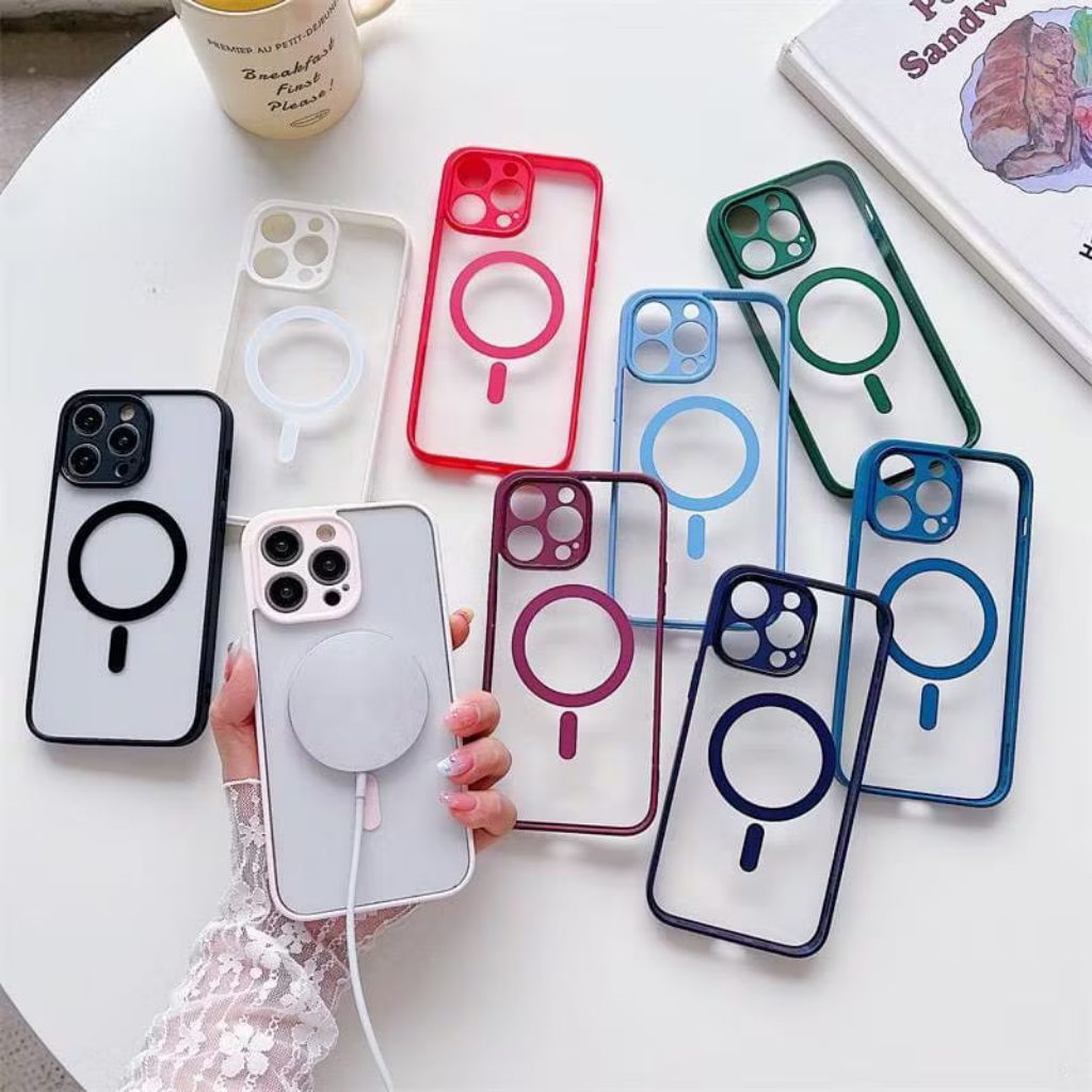 ( RAINBOW ) Case Clear Magnetic Rainbow For iPhone 11 12 13 14 15 Pro Max Plus Magsafe / Wireless Ch