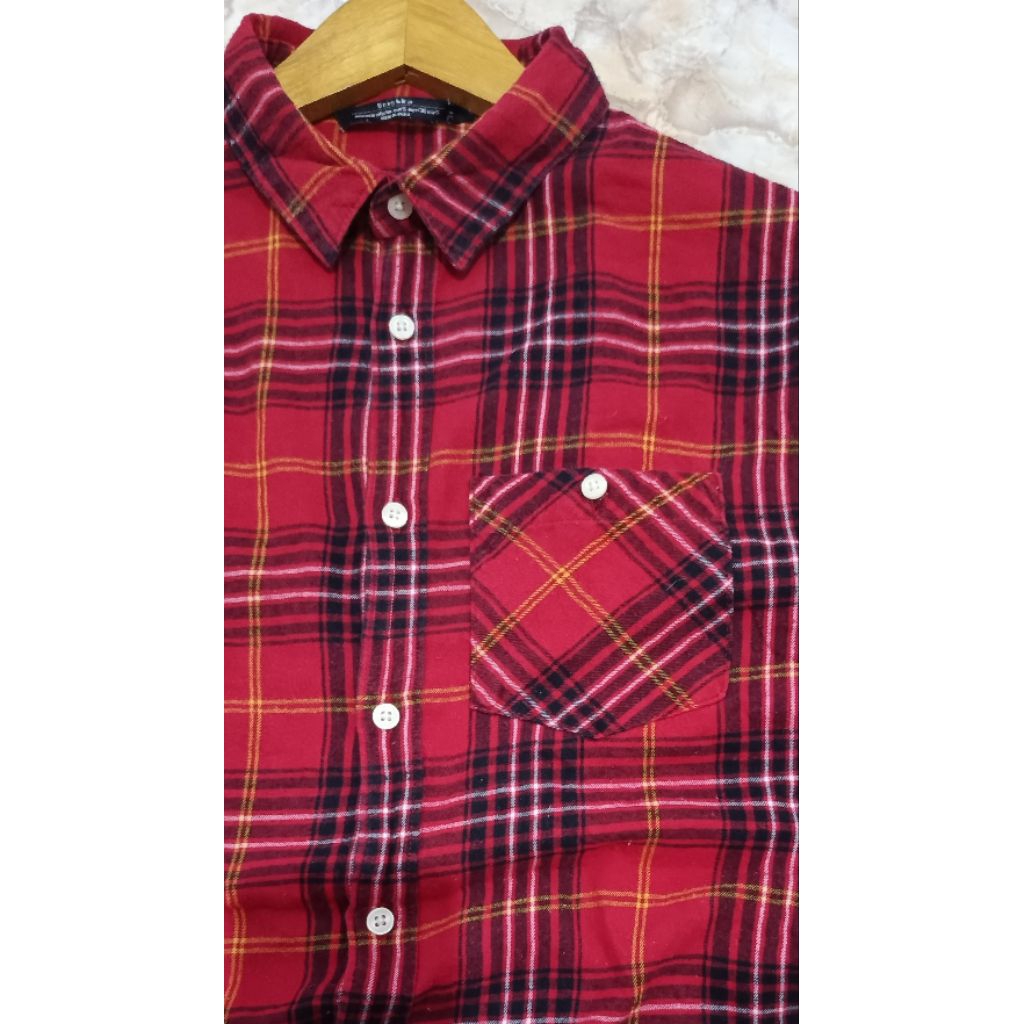 kemeja kantor, kemeja berskha original, bershka second, kemeja flannel