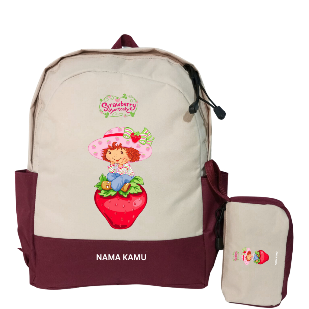 Tas Anak REQ NAMA | Laki Laki Perempuan | SD-TK | Karakter MORANGUINHO STRAWBERRY SHORTCAKE | SHEKU