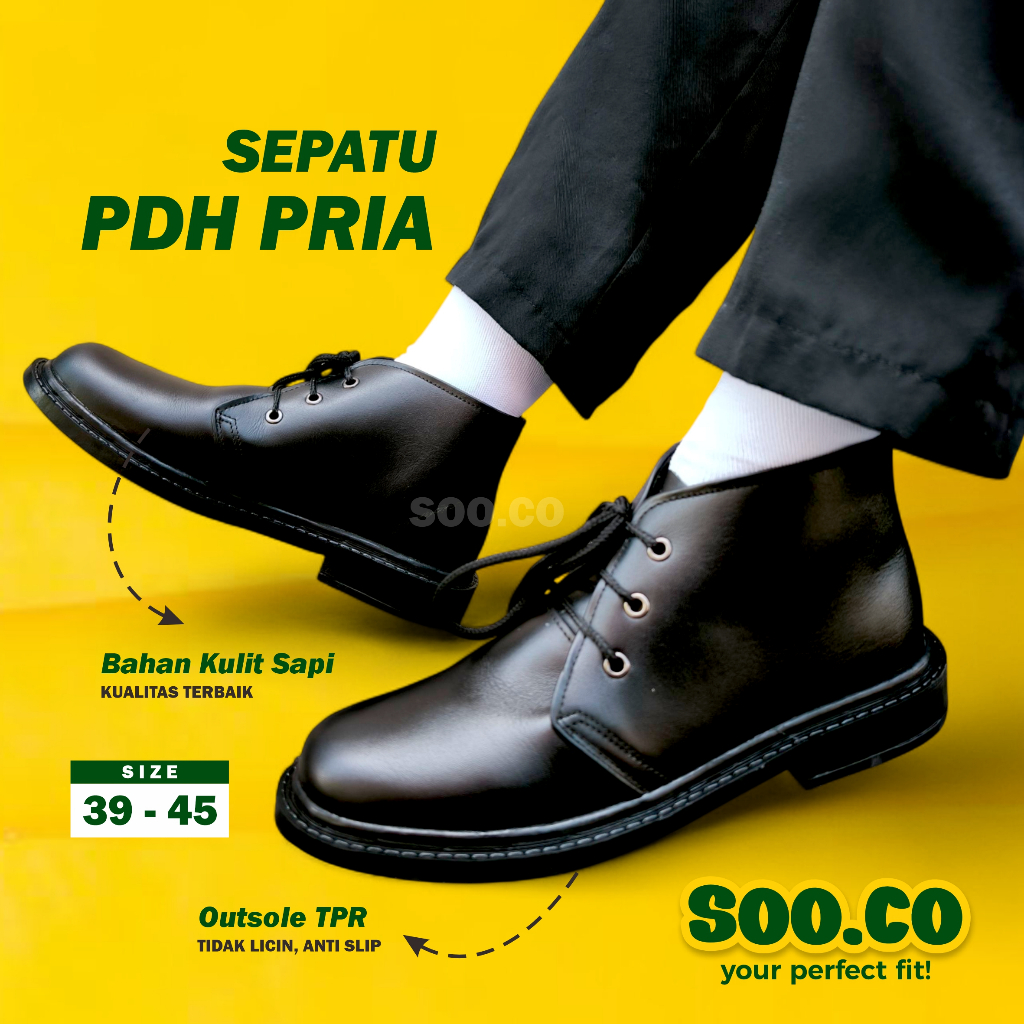 SOO.CO | SEPATU PDH PANTOFEL KULIT PRIA FORMAL TNI SATPAM DISHUB SECURITY BIG SIZE JUMBO 39 – 45 KUL