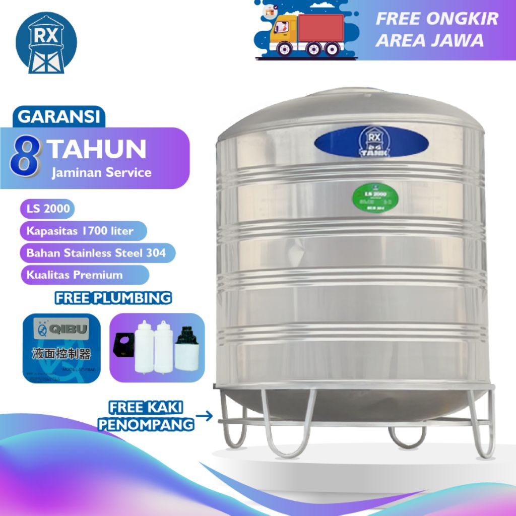 RX TANK LS 2.000 Kapasitas 1.700 Liter Tangki Air Stainless Steel / Tandon Air