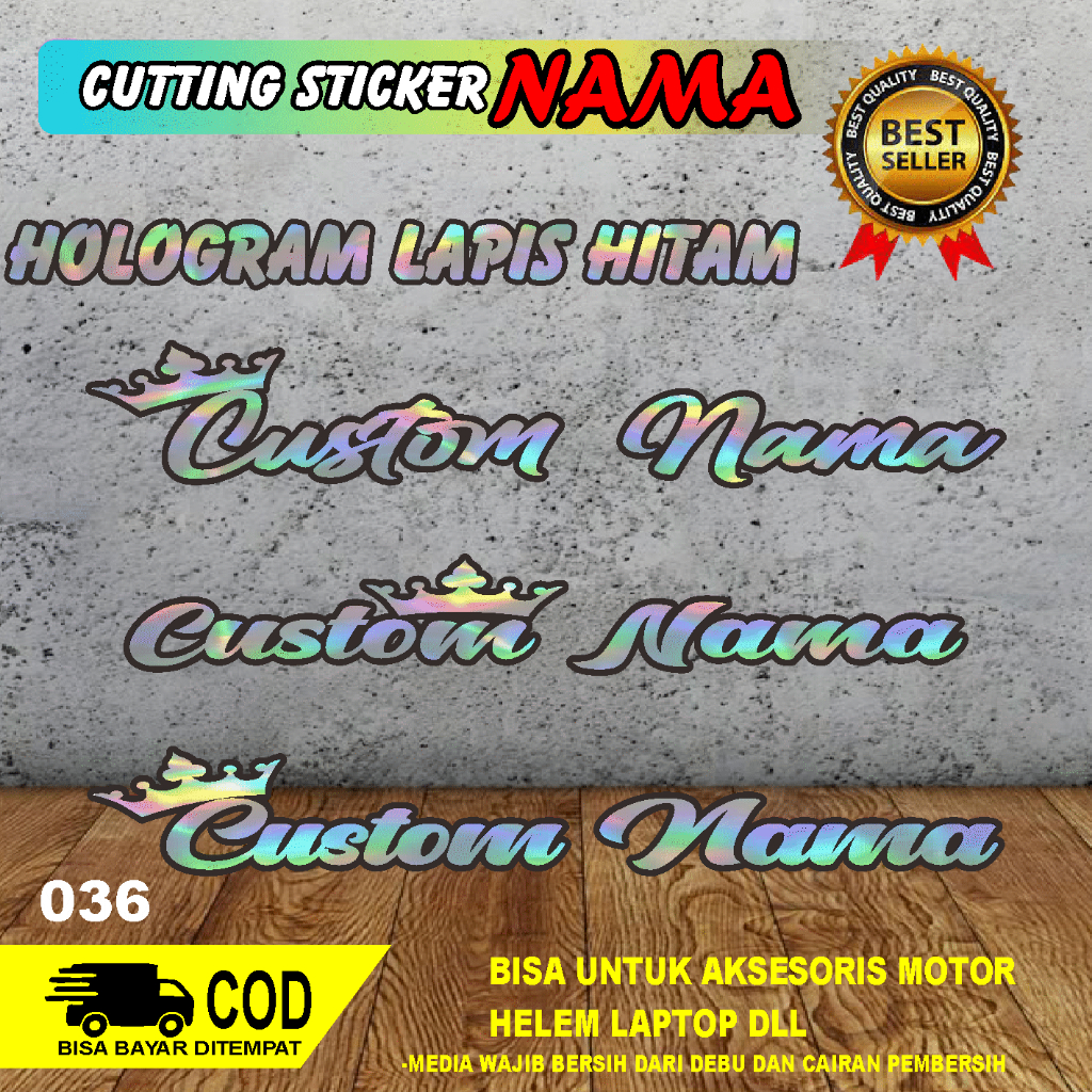 

STICKER CUTTING CUSTOM NAMA HOLOGRAM DUA WARNA