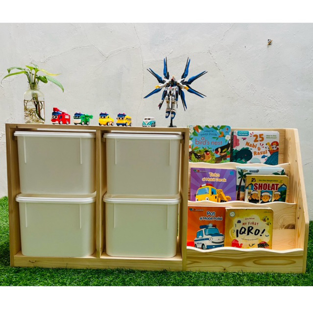 Rak Buku 4 box model gelombang Rak Minimalis / Rak Buku Minimalis / Rak mainan anak minimalis / Rak