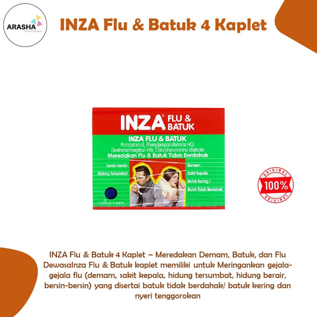INZA Flu & Batuk 4 Kaplet – Meredakan Demam, Batuk, dan Flu Dewasa