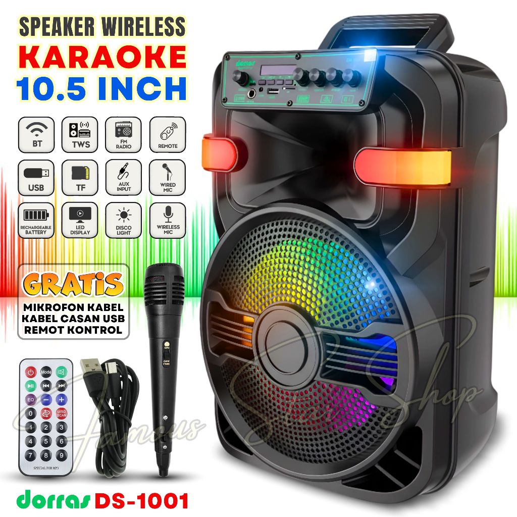 10.5 Inch FULL BASS Speaker Bluetooth Karaoke Wireless Speaker TV, HP, Laptop, Komputer SPEAKER DORR