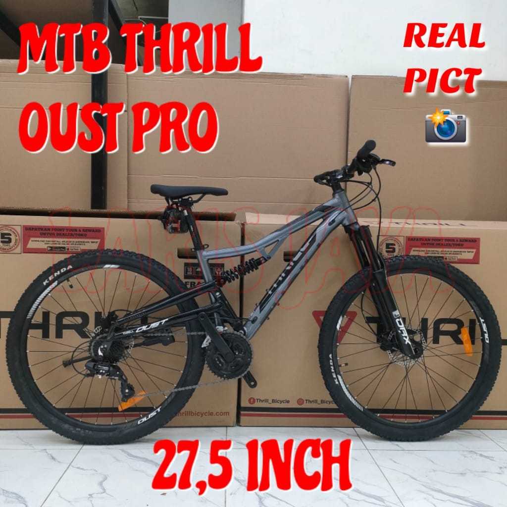 Sepeda MTB 27.5 Thrill Oust Pro Terbaru Alloy 6061 sepeda gunung thrill oust double suspension