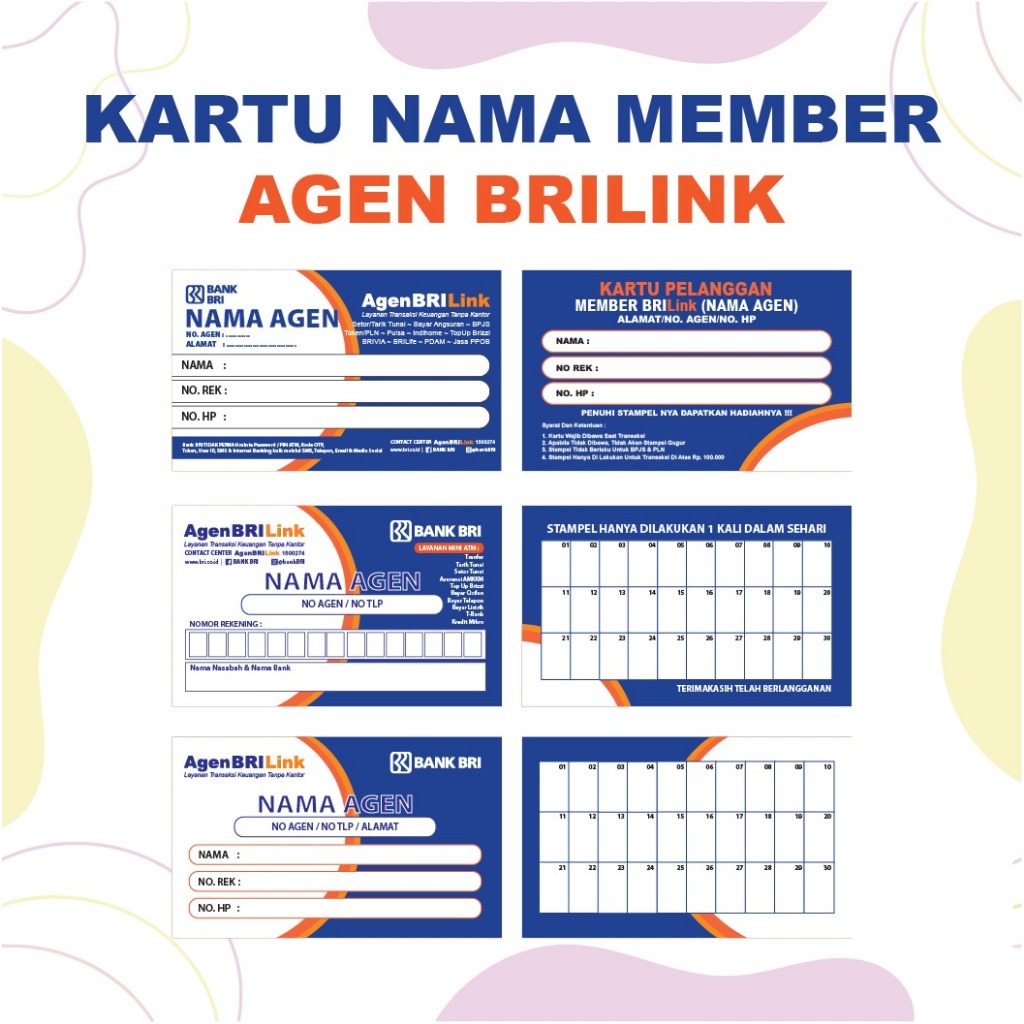 Cetak Kartu Nama Member Agen BRILINK - Kartu Pelanggan BRILINK