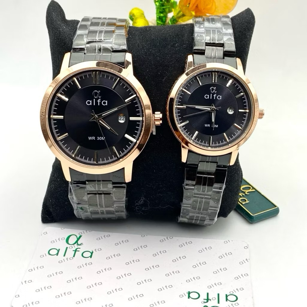ALFA Model Terbaru Jam Tangan Couple Original Bahan Stainless Stell Pakai Tanggal Tahan Air Tipe-800