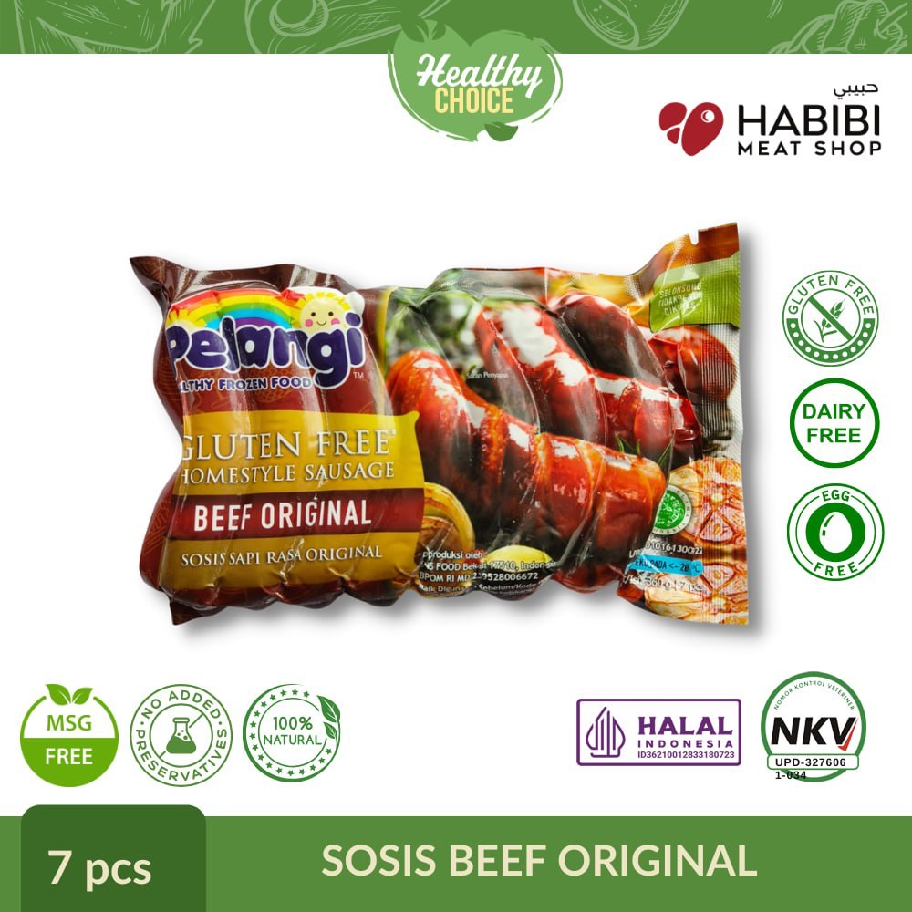 

PELANGI - Sosis Beef Original Gluten Free, Dairy Free, Egg Free, Halal Non MSG & Non Pengawet
