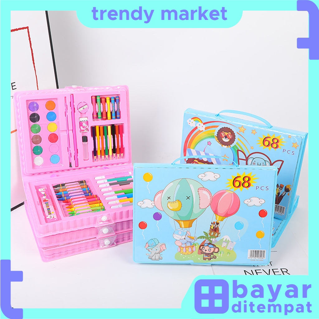 

Crayon set 68pcs Pensil warna Krayon set koper Alat menggambar mewarnai STY12