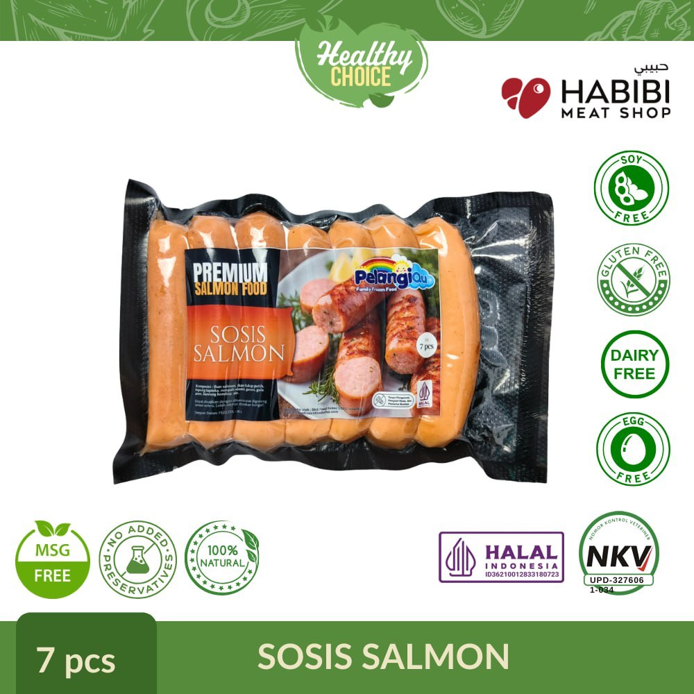 

PELANGI - Sosis Salmon Soy Free, Gluten Free, Dairy Free, Egg Free, Halal Non MSG & Non Pengawet