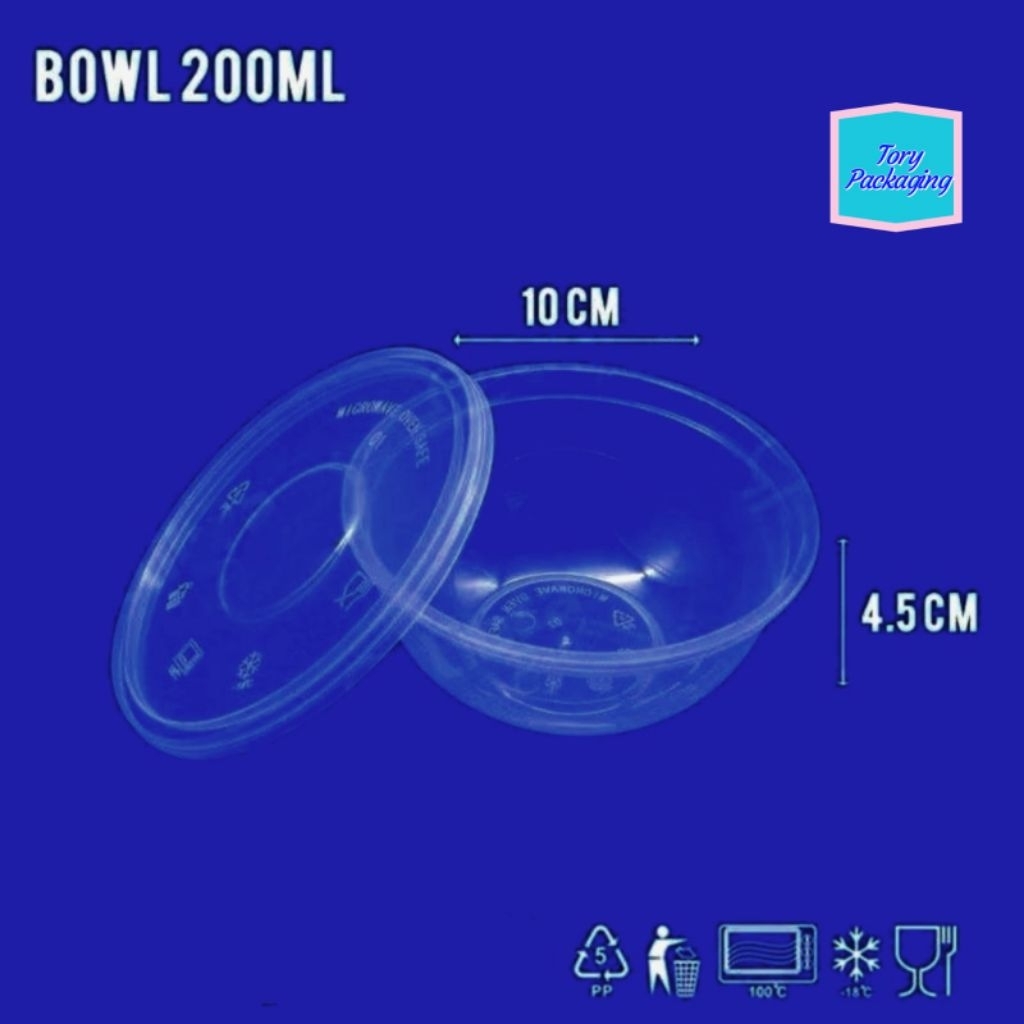 25 Pcs=1 PACK Thinwall Bowl Bulat 200 ML LIBRA Tempat Makanan +Tutup / Kotak Makan Bulat 200ML mi