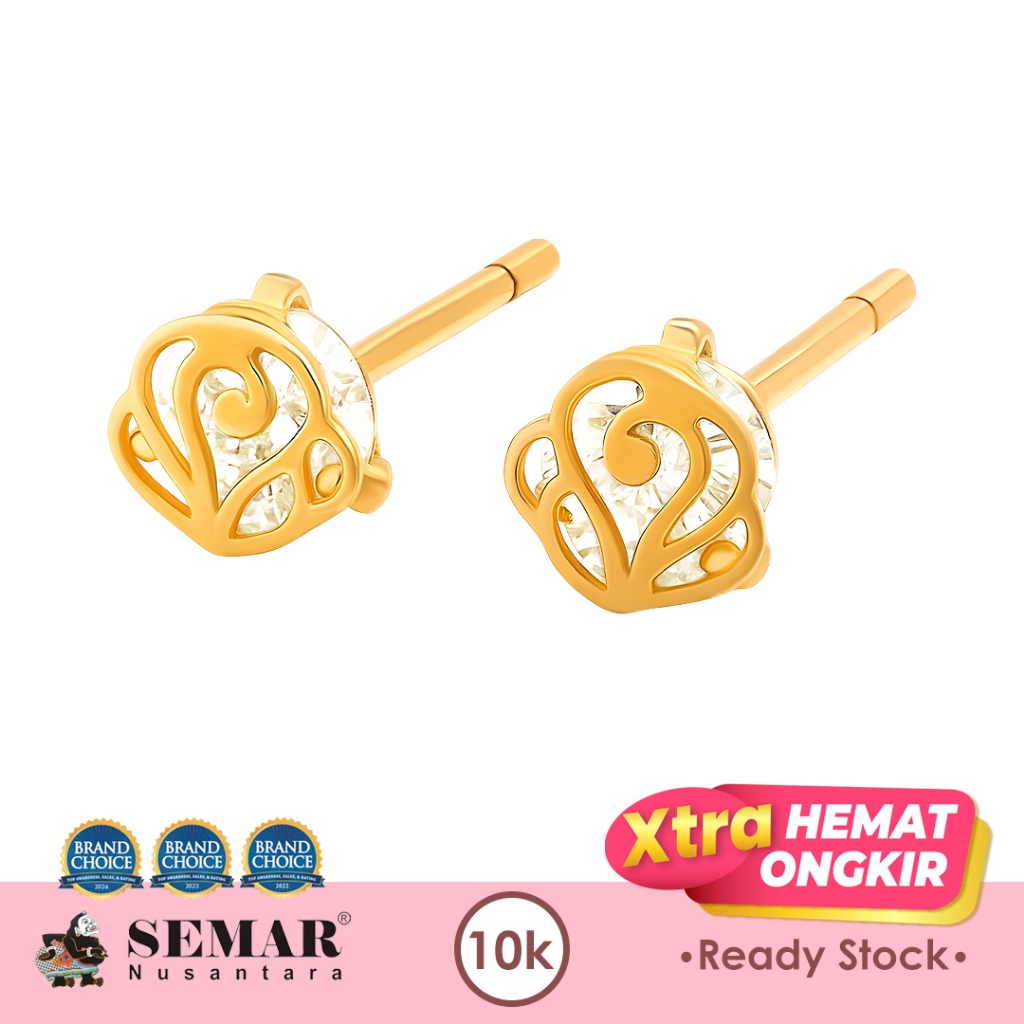 Anting Emas Tindik Floral Stone Gold 10K Semar Nusantara
