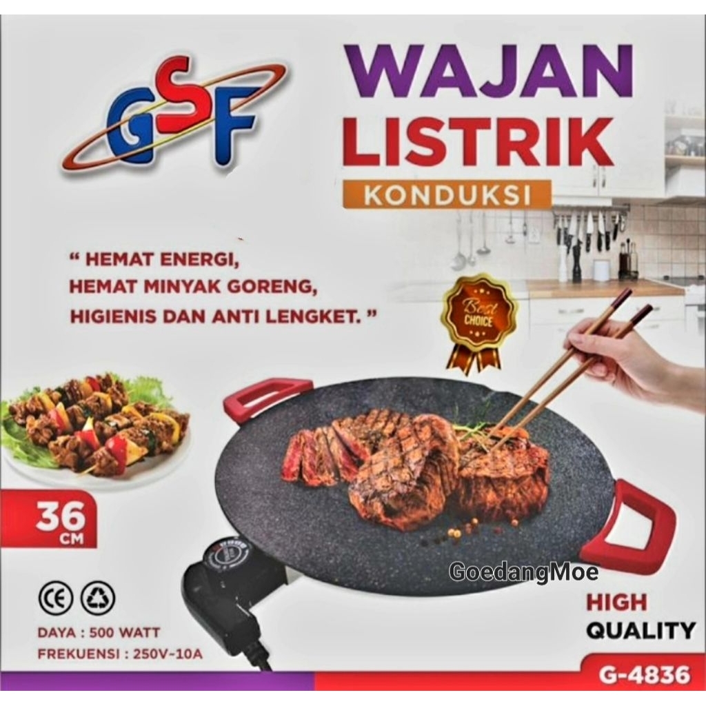 Wajan listrik Konduksi Bbq Panggangan Grilled pan Electric GSF G4836