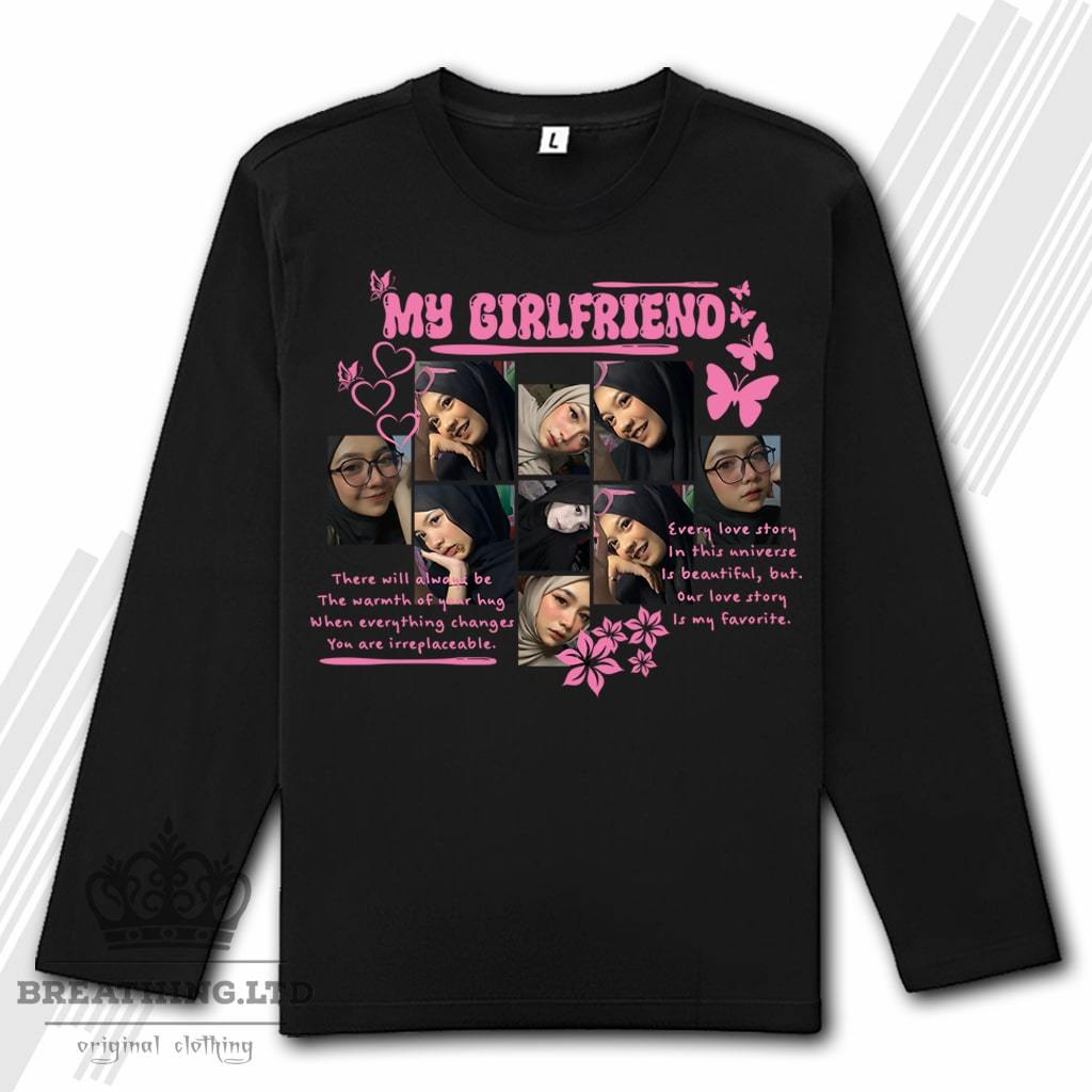 [ FREE CUSTOM FOTO ] My Girlfriend & Boyfriend ( VERSI LENGAN PANJANG ) - Custom Couple - Custom Kao