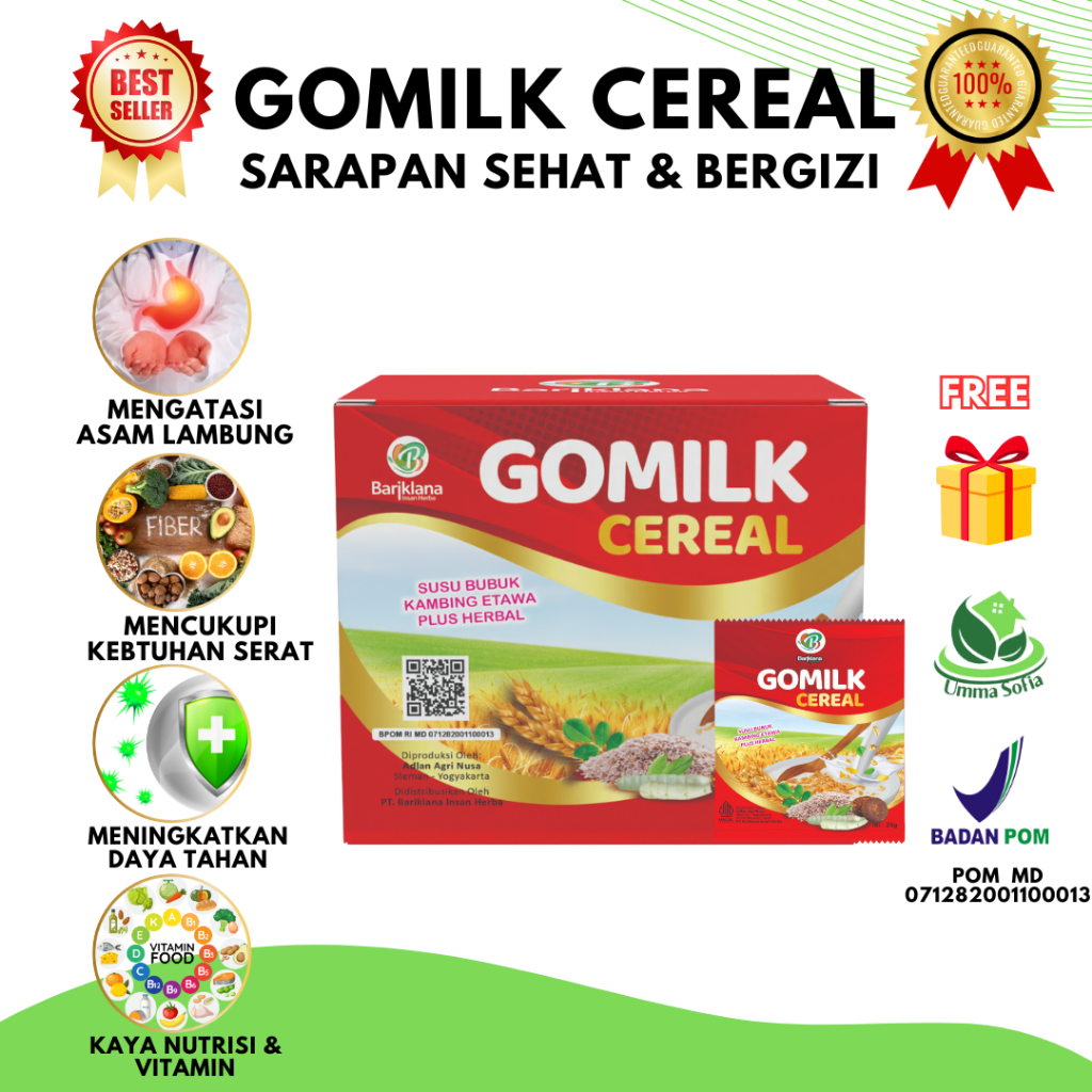 

Gomilk Cereal 250gr isi 10 – Sarapan Sehat Maag, GERD & Asam Lambung | Susu Etawa, Pati Garut, Kelor
