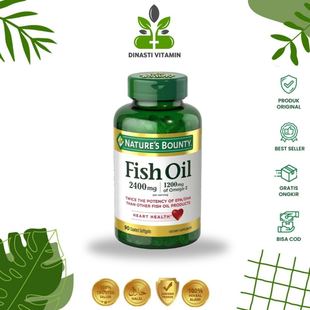 Natures Nature's Bounty Odorless Fish Oil 2400mg 1200mg Omega 3 EPA DHA Isi 90 Softgels Original