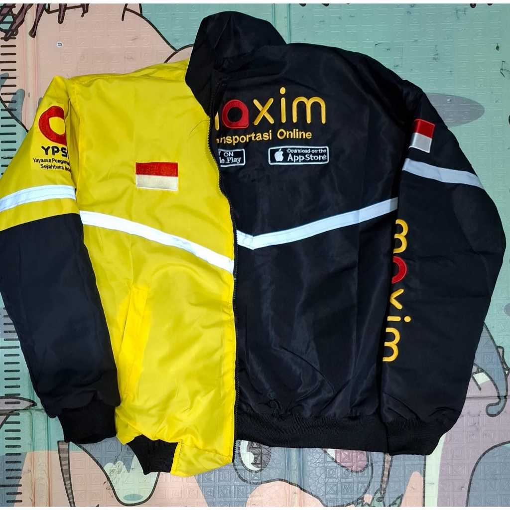 JAKET MAXIM KUNING DENGAN MAXIM HITAM JAKET BOLAK BALIK ANTI AIR
