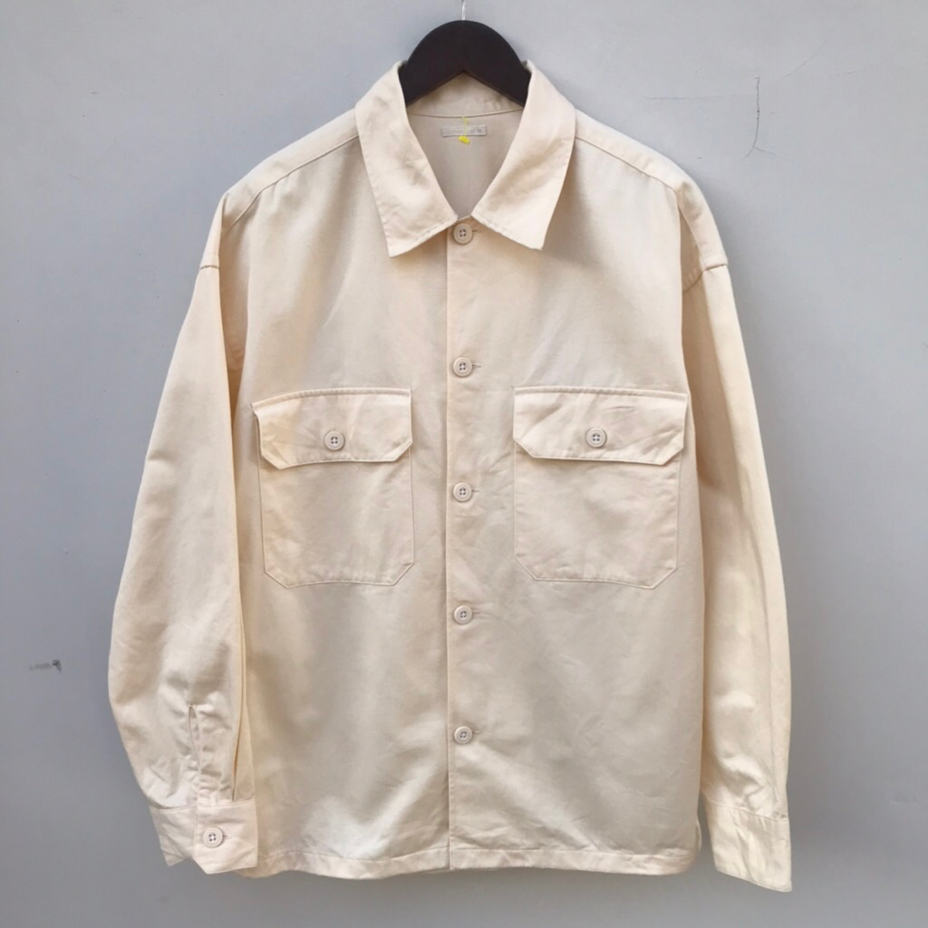 Kemeja Outer by Gu Uniqlo Twill Double Pocket Shirt Natural sz Medium