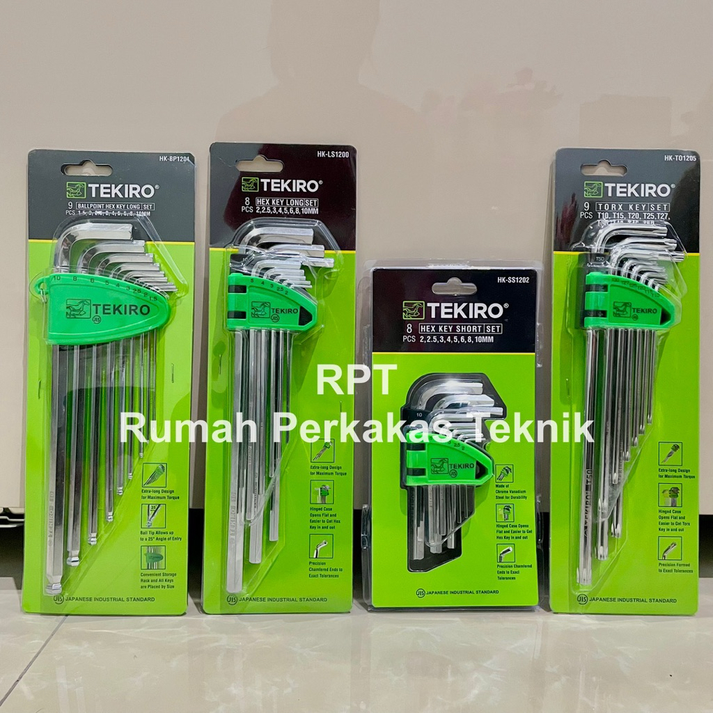 TEKIRO Kunci L Set 8 Pcs ( 2-10 mm ) Pendek Panjang Kunci L Bintang Kunci L Ballpoint / Hex Key Set